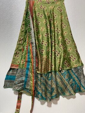 2/$60 SILK Green Floral “Magic Wrap” Maxi Skirt